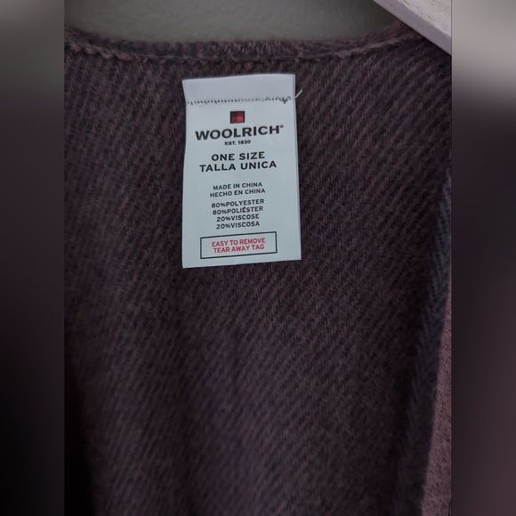 WOOLRICH Cozy Burgundy Tan Check Blanket Wrap Poncho Shawl One Size - Picture 4 of 11